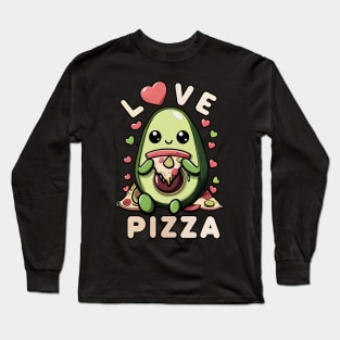 A cute sweet avocado eating pizza Long Sleeve T-Shirt